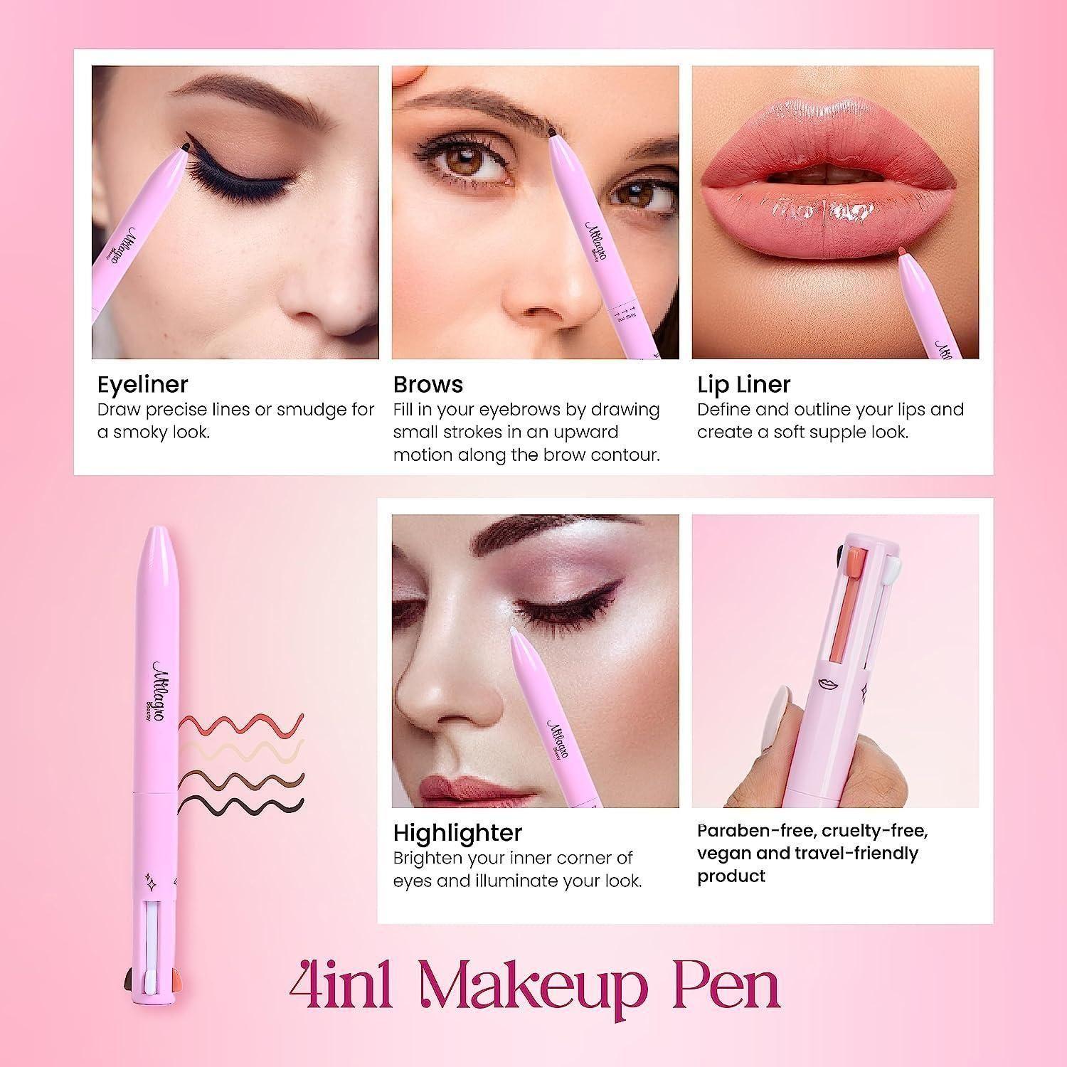 Milagro Beauty 4 in 1 Touch Up Makeup Pen With- Eye liner, Lip Liner, Highlighter & Eyebrow Pencil